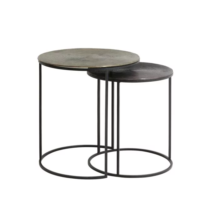 Bijzettafel Claro set van 2 41x46 + 49x52cm antiek brons circ. + brons circ.