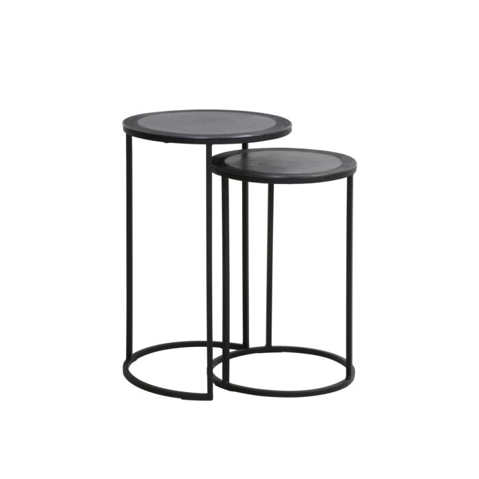 Bijzettafel Claro S/2 Ø35x51+Ø40x60 cm lood antiek
